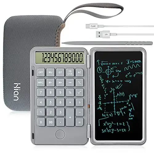 Hion Calculator,12-Digit Large Display Office Desk Calcultors with Erasable Writing Table,Rechargeable Hand held Multi-Function Mute Pocket Desktop Calculator for Basic Financial Home School (Grey) - HION (1)