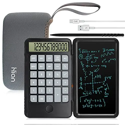 Hion Calculator,12-Digit Large Display Office Desk Calcultors with Erasable Writing Table,Rechargeable Hand held Multi-Function Mute Pocket Desktop Calculator for Basic Financial Home School,Black 