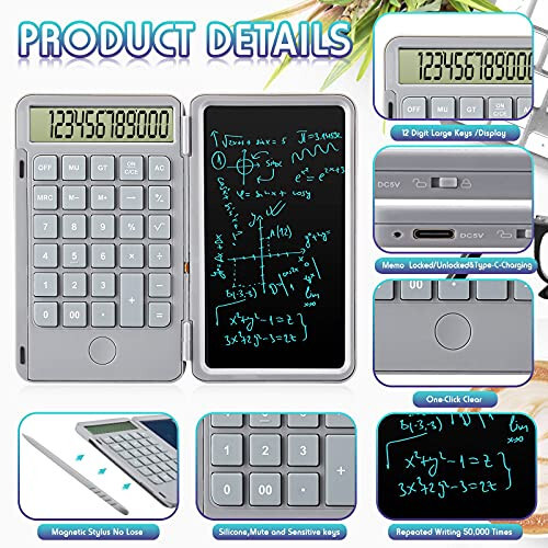 Hion Calculator,12-Digit Large Display Office Desk Calcultors with Erasable Writing Table,Rechargeable Hand held Multi-Function Mute Pocket Desktop Calculator for Basic Financial Home School (Grey) - HION (1)