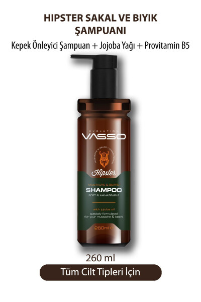 Hipster Viking Soqol va Mo'ylovga Qarshi Kepekka Qarshi Shampun 260 ml - VASSO MEN