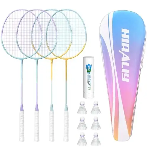 HIRALIY Badminton Rackets Includ 2/4 Rackets, 6/12 Birdies, 1 Carrying Bag | 2/4 Badminton Rackets Set for Backyards, Badminton Set, Outdoor Game for Adult Family Beginner - 1