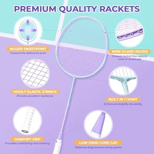 HIRALIY Badminton Rackets Includ 2/4 Rackets, 6/12 Birdies, 1 Carrying Bag | 2/4 Badminton Rackets Set for Backyards, Badminton Set, Outdoor Game for Adult Family Beginner - 4