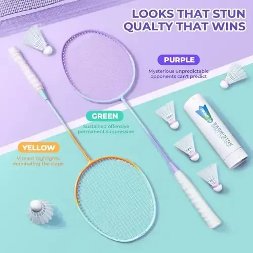 HIRALIY Badminton Rackets Set for Backyards, Badminton Set, Includ 2/4 Rackets, 6/12 Birdies, 1 Carrying Bag, Outdoor Game for Adult Family Kid Beginner - 3