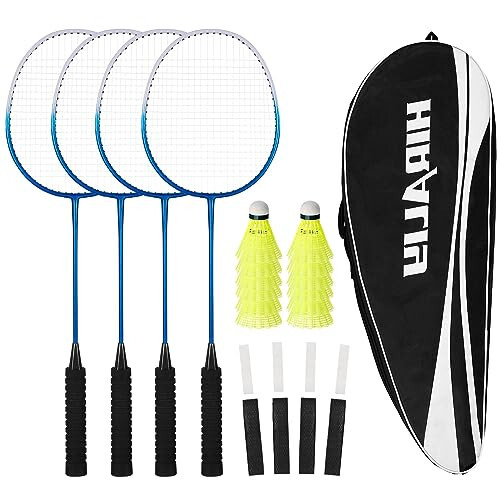 HIRALIY Badminton Rackets Set of 4 for Outdoor Backyard Games, Including 4 Rackets, 12 Nylon Shuttlecocks, 4 Replacement Grip Tapes and 1 Carrying Bag - 2