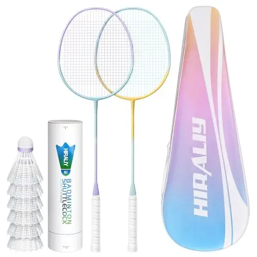 HIRALIY Badminton Rackets Set for Backyards, Badminton Set, Includ 2/4 Rackets, 6/12 Birdies, 1 Carrying Bag, Outdoor Game for Adult Family Kid Beginner - 1