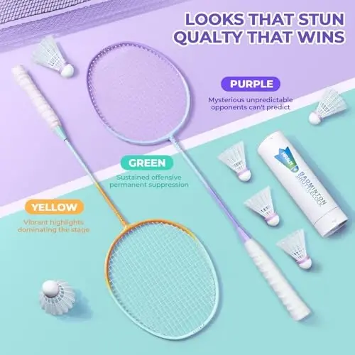 HIRALIY Badminton Rackets Set for Backyards, Badminton Set, Includ 2/4 Rackets, 6/12 Birdies, 1 Carrying Bag, Outdoor Game for Adult Family Kid Beginner - 3