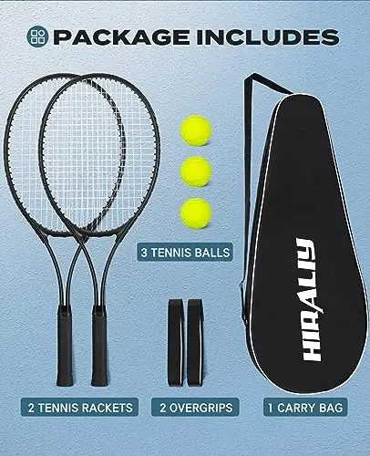 HIRALIY Tennis Rackets 2 Pack for Adults Beginners - 27 Inch Lightweight Aluminum Tennis Racquet Set with 3 Balls & Carry Bag - Vibration Dampening & Large Sweet Spot for Men Women Couples - 2