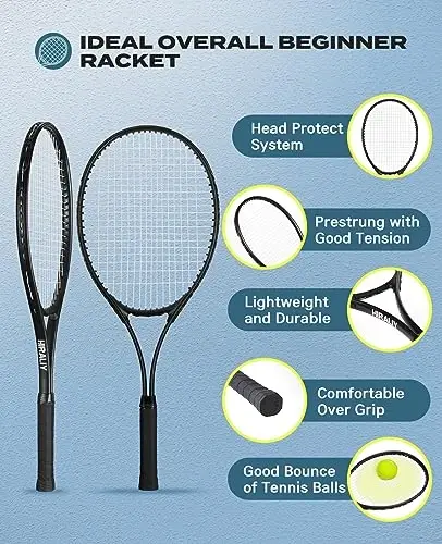 HIRALIY Tennis Rackets 2 Pack for Adults Beginners - 27 Inch Lightweight Aluminum Tennis Racquet Set with 3 Balls & Carry Bag - Vibration Dampening & Large Sweet Spot for Men Women Couples - 4