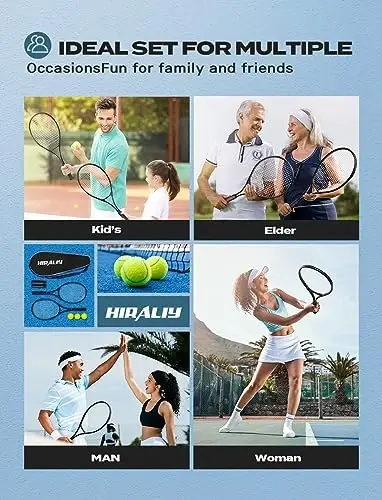 HIRALIY Tennis Rackets 2 Pack for Adults Beginners - 27 Inch Lightweight Aluminum Tennis Racquet Set with 3 Balls & Carry Bag - Vibration Dampening & Large Sweet Spot for Men Women Couples - 5