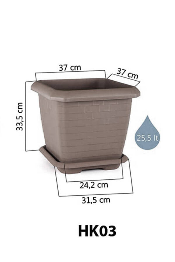 Hisar Kale 25 Liter Latte Coffee 37cm Square Large Size with Plate Plastic Garden Plant Flower Pot - 10