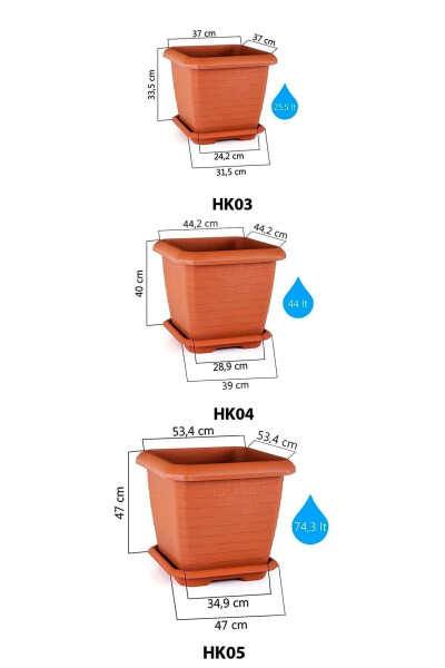 Hisar Kale 25 Litr Latte Kofe 37sm Kvadrat Katta Katta Katta Plastik Bog'cha O'simlik Gul Idish - 8