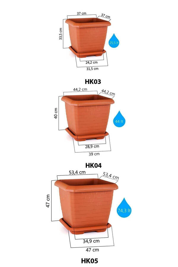 Hisar Kale 25 Litr Latte Kofe 37sm Kvadrat Katta Katta Katta Plastik Bog'cha O'simlik Gul Idish - 8