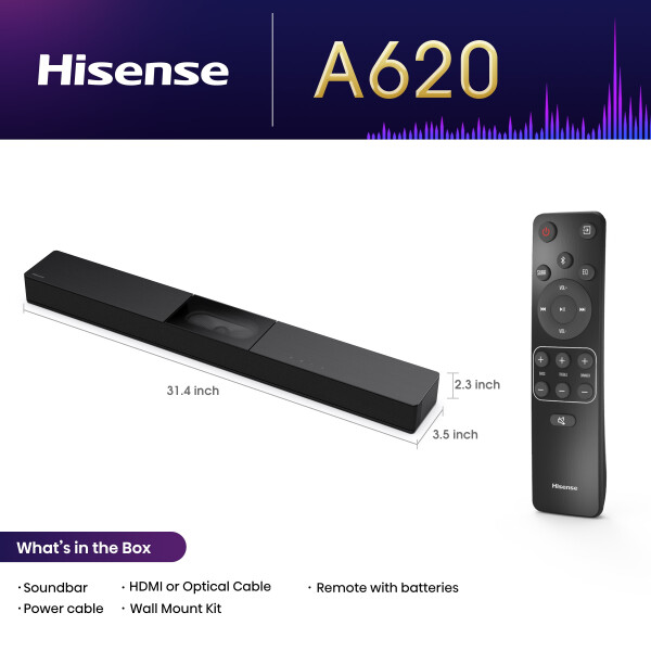 Hisense 2.1 kanal 240W quvvatga ega ichki subwooferli Soundbar (A620) - 2