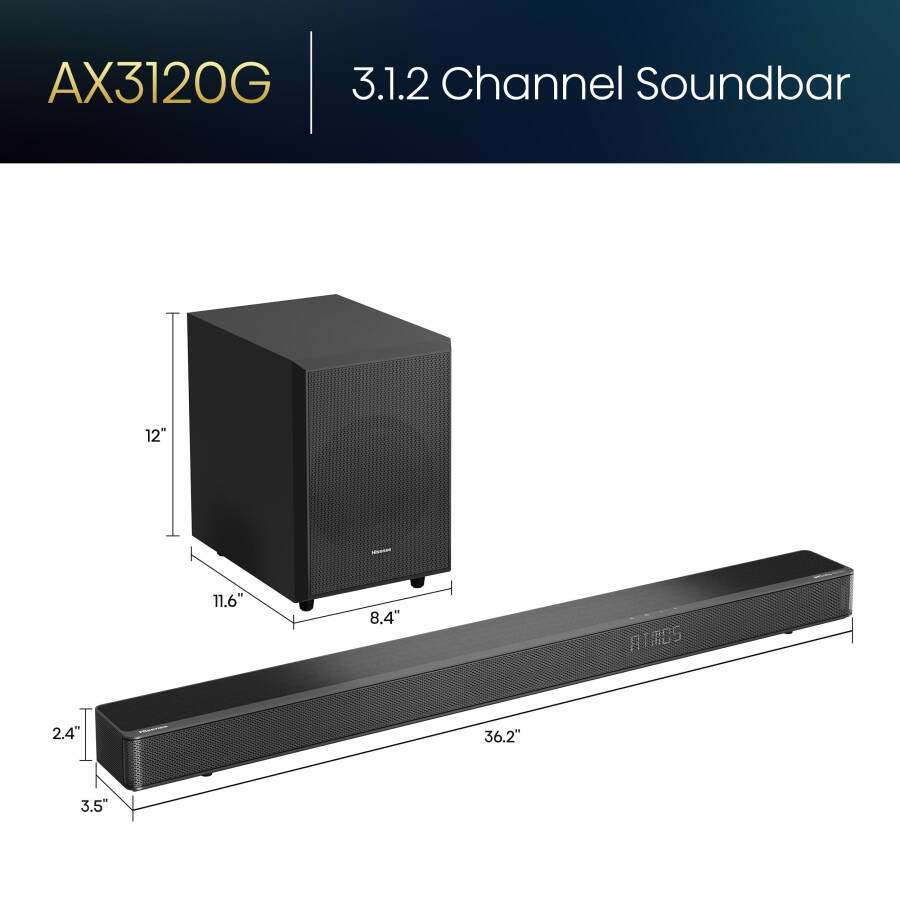 Hisense 3.1.2 Ch 360W Soundbar simsiz Subwoofer bilan* va Dolby Atmos (AX3120G) - 2