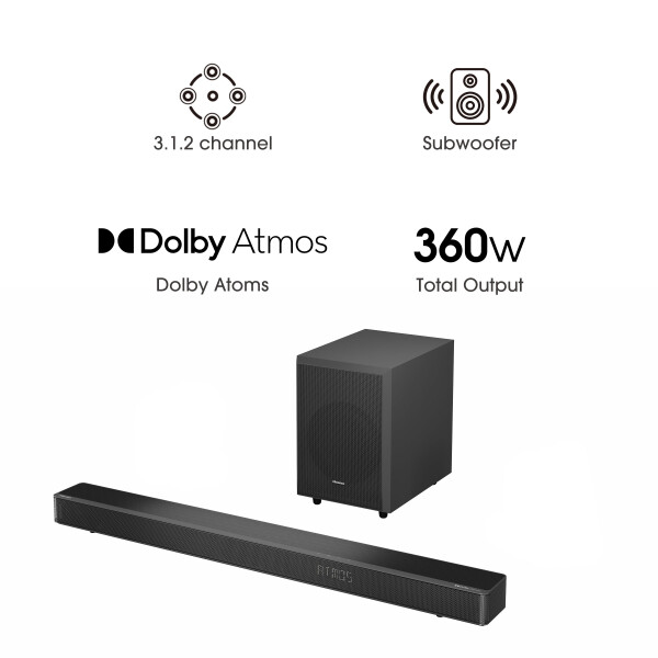 Hisense 3.1.2 Ch 360W Soundbar with Wireless Subwoofer* and Dolby Atmos (AX3120G) - 3