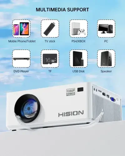 HISION Bluetooth 1080P FHD LCD Mini Projector with 200