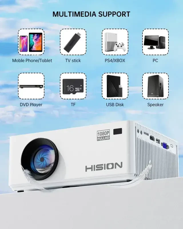 HISION Bluetooth 1080P FHD LCD Mini Projector with 200