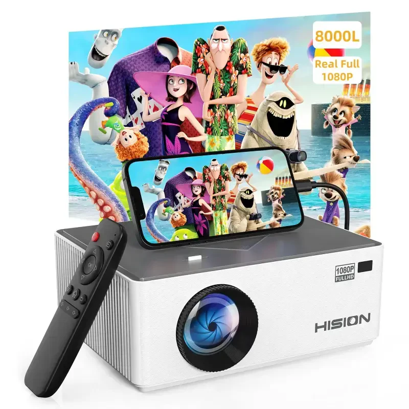 HISION Bluetooth 1080P FHD LCD Mini Proyektor, 200 dyuymli ekran, oq - 7