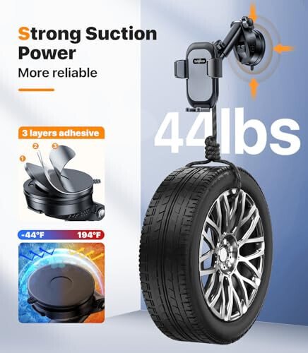 hitolza Ultra Stable Phone Holders for Your Car [Powerful & 360 Adjustable Suction Cup] Universal Car Phone Holder Mount Long Arm Flexible Car Mount for Dashboard Windshield Air Vent All Phone Case - 3