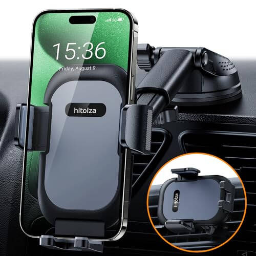 Hitolza Ultra Stable Phone Holders for Your Car [Powerful & 360 Adjustable Suction Cup] Universal Car Phone Holder Mount Long Arm Flexible Car Mount for Dashboard Windshield Air Vent All Phone Case - 1