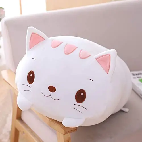hitoshe Cat Plush Pillow, Soft White Cat Stuffed Animal Toy Cylindrical Body Pillow Gifts for Kids, 23.6