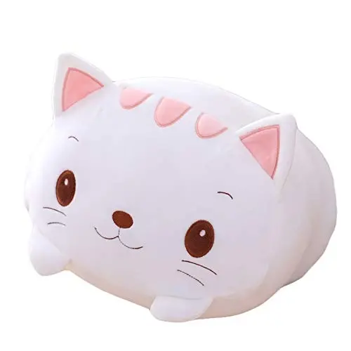 hitoshe Cat Plush Pillow, Soft White Cat Stuffed Animal Toy Cylindrical Body Pillow Gifts for Kids, 23.6