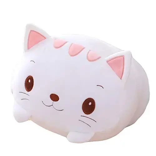 hitoshe Cat Plush Pillow, Soft White Cat Stuffed Animal Toy Cylindrical Body Pillow Gifts for Kids, 23.6