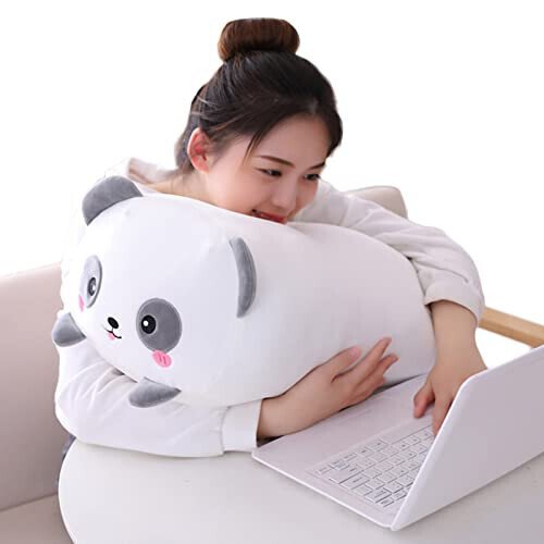 hitoshe Panda Plush Stuffed Animal, Cute Panda Plushie Cylindrical Body Pillow Toy Gifts for Kids Birthday, Valentine, Christmas, 8inch - 6