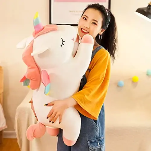 hitoshe Unicorn Doldurulmuş Hayvanlar, Yumuşak Unicorn Peluş Sarılma Yastık Oyuncak Çocuklar için Hediyeler (Beyaz, 12 inç) - 3