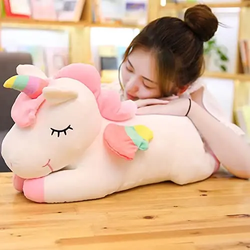 hitoshe Unicorn Dolması Hayvan, Yumuşak Unicorn Peluş Sarılma Yastık Oyuncak Çocuklar için Hediyeler (Beyaz, 19.6 inç) - 6