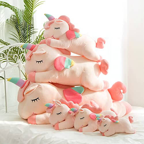 Hitoshe Unicorn Peluş Oyuncaklar, Yumuşak Unicorn Peluş Kucaklama Yastığı Oyuncak Hediyeler Çocuklar İçin (Pembe, 12 inç) - 4