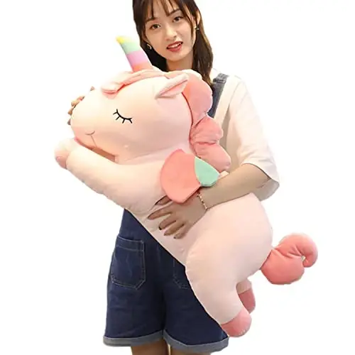 hitoshe Unicorn Plush Hugging Pillow, Big Unicorn Stuffed Animal Body Pillow Toy Gifts for Kids, Valentine, Christmas (Pink, 31.4 in) 