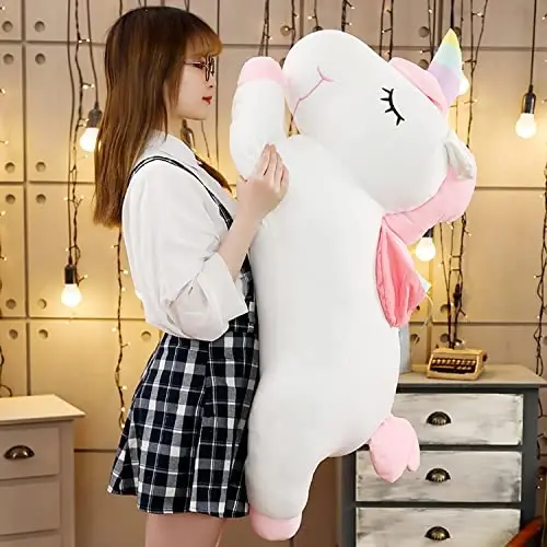 Hitoshe Unicorn Peluş Sarılma Yastığı, Büyük Unicorn Doldurulmuş Hayvan Vücut Yastığı Oyuncak Çocuklar için Hediyeler, Sevgililer Günü, Noel (Beyaz, 39.3 inç) - HITOSHE (1)