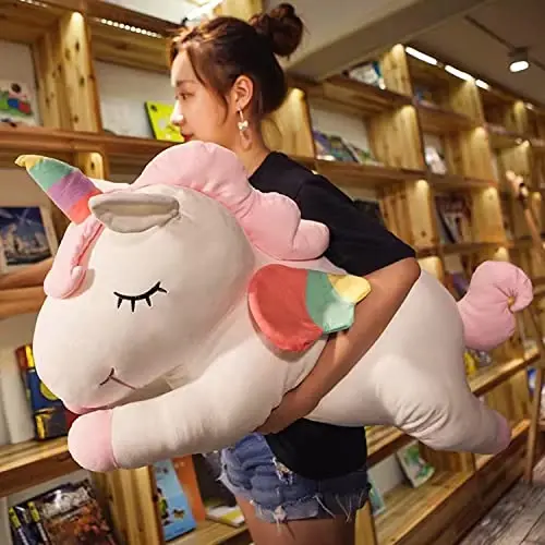Hitoshe Unicorn Peluş Sarılma Yastığı, Büyük Unicorn Doldurulmuş Hayvan Vücut Yastığı Oyuncak Çocuklar için Hediyeler, Sevgililer Günü, Noel (Beyaz, 39.3 inç) - 3