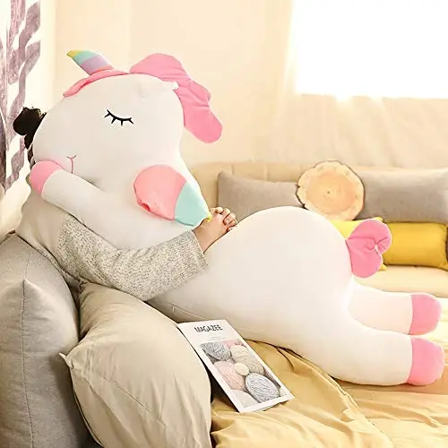 Hitoshe Unicorn Peluş Sarılma Yastığı, Büyük Unicorn Doldurulmuş Hayvan Vücut Yastığı Oyuncak Çocuklar için Hediyeler, Sevgililer Günü, Noel (Beyaz, 39.3 inç) - 6