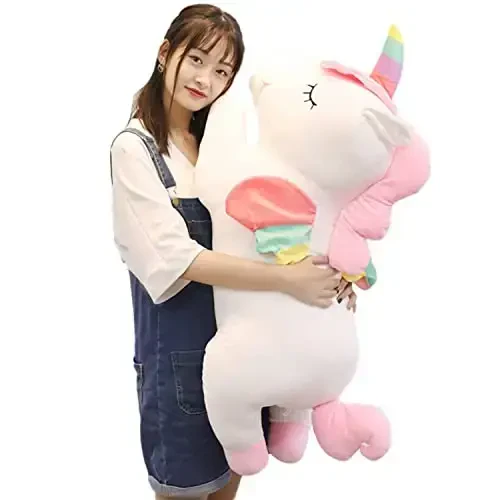 hitoshe Unicorn Plush Hugging Pillow, Big Unicorn Stuffed Animal Body Pillow Toy Gifts for Kids, Valentine, Christmas (White, 39.3 in) - Modazone