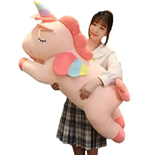 Hitoshe Unicorn Peluş Sarılma Yastığı, Büyük Unicorn Doldurulmuş Hayvan Vücut Yastığı Oyuncak Çocuklar için Hediyeler, Sevgililer Günü, Noel (Pembe, 39.3 inç) - HITOSHE (1)