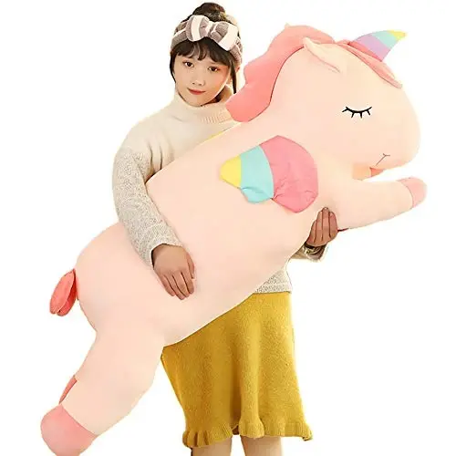 hitoshe Unicorn Plush Hugging Pillow, Big Unicorn Stuffed Animal Body Pillow Toy Gifts for Kids, Valentine, Christmas (Pink, 51.1 in) - 1