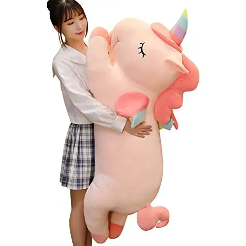 hitoshe Unicorn Plush Hugging Pillow, Big Unicorn Stuffed Animal Body Pillow Toy Gifts for Kids, Valentine, Christmas (Pink, 51.1 in) - 2