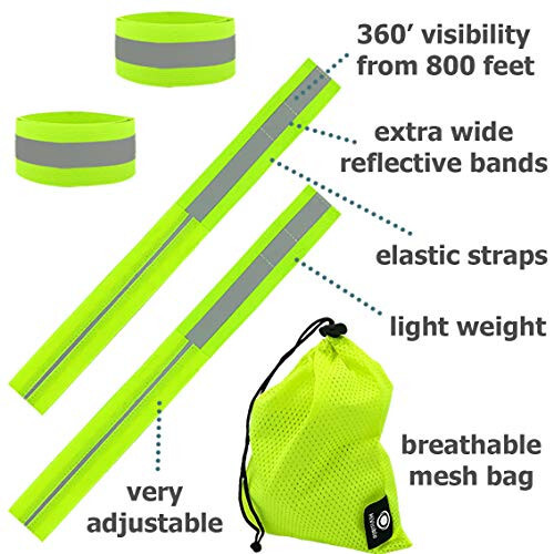 HiVisible Reflective Bands for Night Walking, Reflective Arm Bands for Runners, Reflective Wristbands, Reflective Ankle Bands, Cycling Reflective Running Gear, Bike Pant Leg Strap, Bicycle Pants Clips - 6