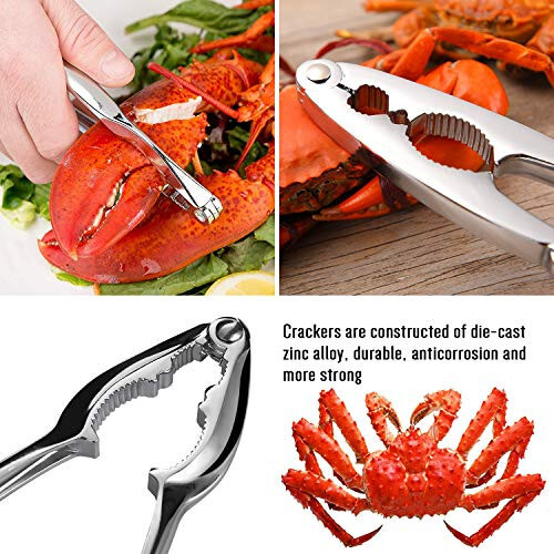 Hiware 20-piece Seafood Tools Set includes 6 Crab Crackers, 6 Lobster Shellers, 6 Crab Leg Forks/Picks and 2 Seafood Scissors & Storage Bag - Nut Cracker Set - 3