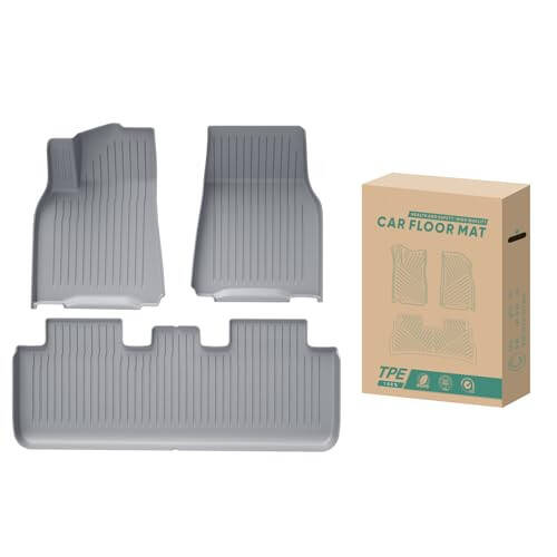 HIXIU Floor Mats for Tesla Model Y 2020-2024 TPE All-Weather Interior Liners Mats Accessories for 5-Seat (3Pcs, Grey) - 1