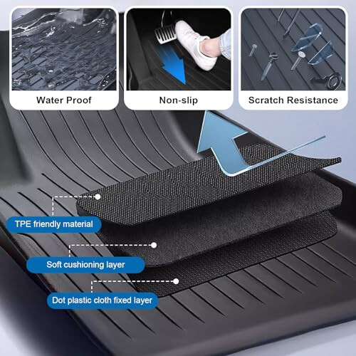 HIXIU Floor Mats for Tesla Model Y 2020-2024 TPE All-Weather Interior Liners Mats Accessories for 5-Seat (3Pcs, Grey) - 6