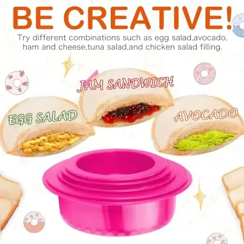 HiYZ Glitter Sandwich Cutter and Sealer - 5 PCS Decruster Sandwich Maker - Peanut Butter and Jelly Crustless Sandwich Cookie Cutter for Kids Children, Glitter Design - HiYZ (1)