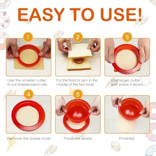 HiYZ Sandwich Cutter and Sealer, 5 PCS Sandwich Cutter for Kids, Bread Sandwich Maker and DIY Cookie Cutter for Lunchbox Bentobox, Sandwich Press Crimper for Children Boys Girls - 4