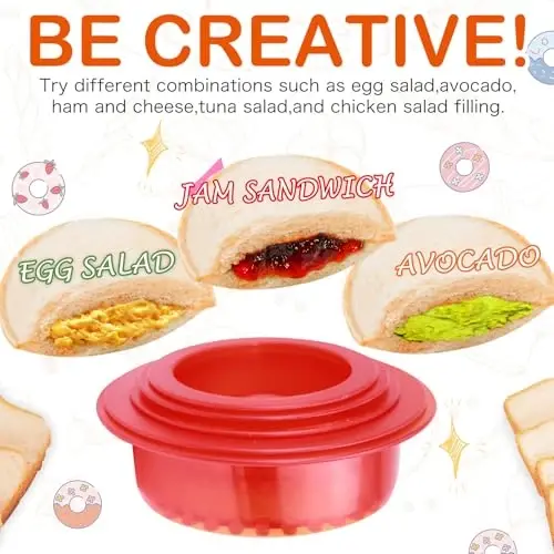 HiYZ Sandwich Cutter and Sealer, 5 PCS Sandwich Cutter for Kids, Bread Sandwich Maker and DIY Cookie Cutter for Lunchbox Bentobox, Sandwich Press Crimper for Children Boys Girls - 2