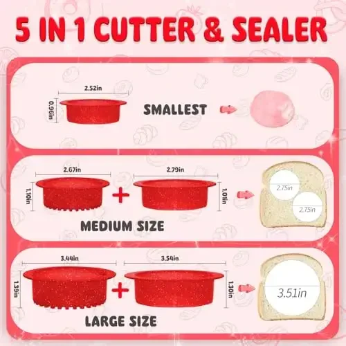 HiYZ Glitter Sandwich Cutter and Sealer - 5 PCS Decruster Sandwich Maker - Peanut Butter and Jelly Crustless Sandwich Cookie Cutter for Kids Children, Glitter Design - 3