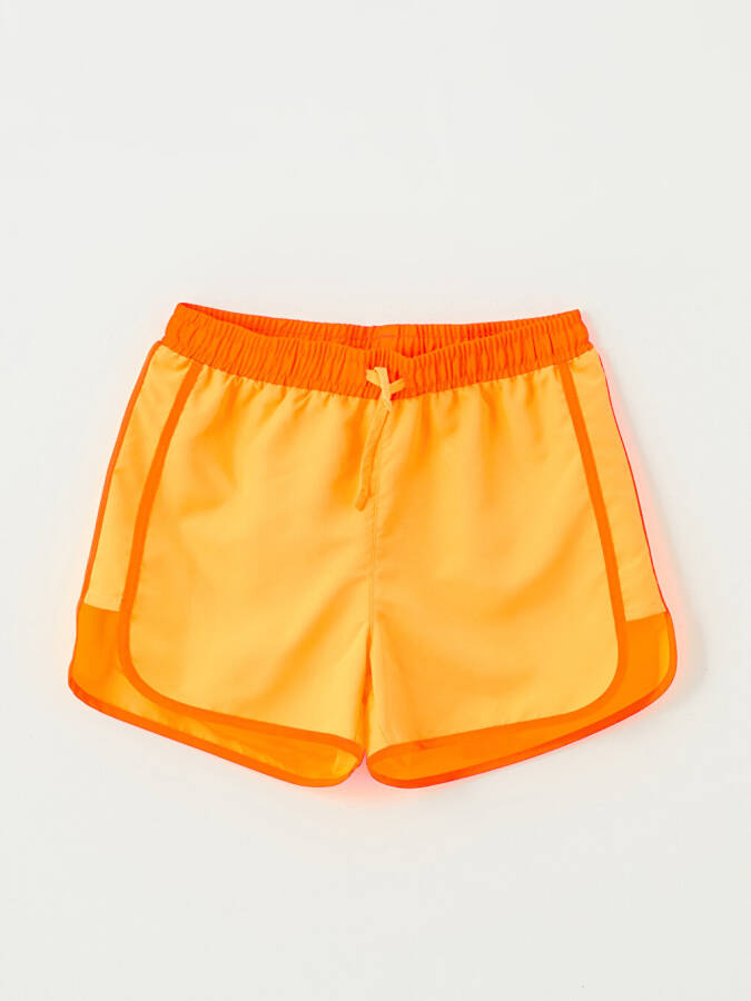 Turuncu Hızlı Kuruyan Beli Lastikli Kız Çocuk Deniz Şortu-Turuncu - 3
