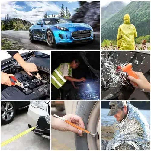 HLWDFLZ Car Emergency Roadside Kit, with Led Road Flares, Jump Cables, Towing Rope, Winter Car Safety Kit Roadside Emergency Kit for Car 50pcs - 5