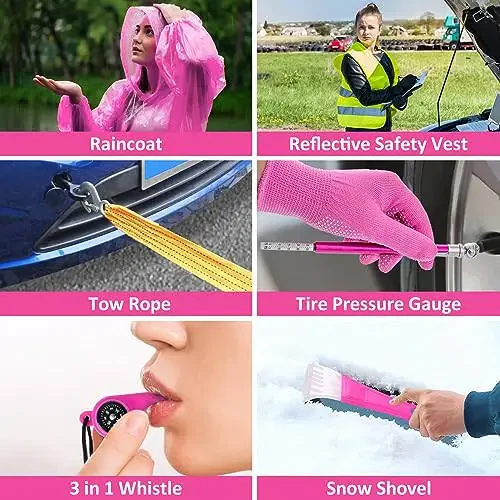 HLWDFLZ Avtomobil uchun shoshilinch yordam to'plami, ko'chma havo kompressori bilan - transport vositalari uchun yo'l chetidagi shoshilinch yordam to'plami, qishki avtomobil xavfsizligi yo'l chetidagi yordam to'plami, o'smir qiz va xonimlar uchun shoshilinch avtomobil to'plami L-77 - 6